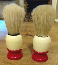 2 Vtg Shaving Brush w Red White Hard Plastic Handle