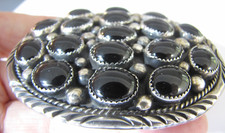 Vintage Navajo Sterling Black Onyx Cluster Belt Buckle 70g Signed GA Sterling