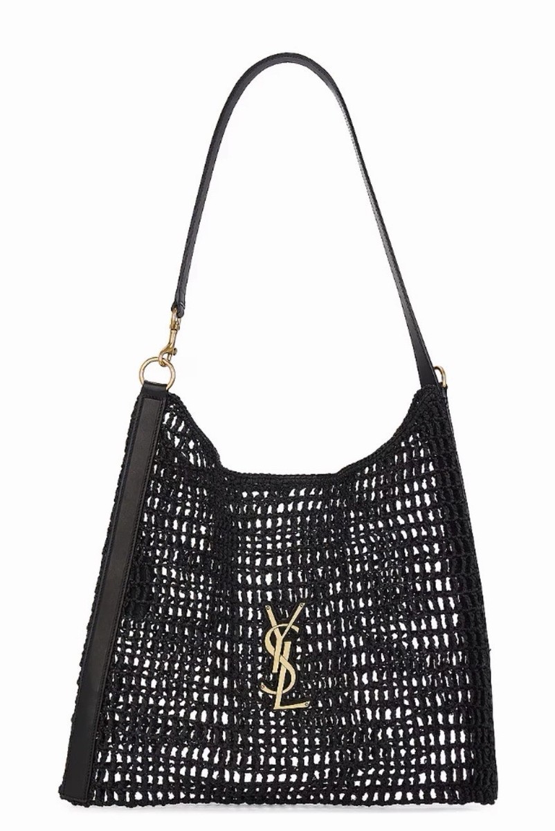 NEW SAINT LAURENT $2500 YSL RAFFIA CROCHET BLACK SUMMER BAG