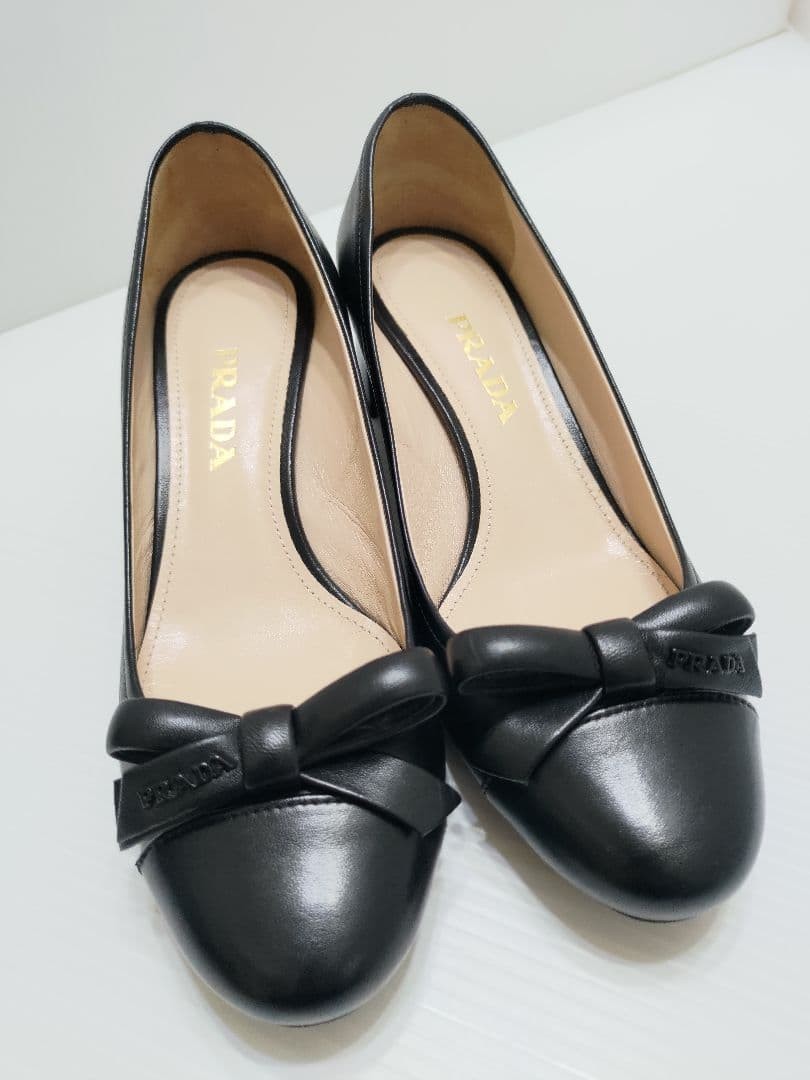 PRADA Women's Ribbon Pumps Size:37/JP:24 Leather Black From Japan 135150K Authen thumbnail 17