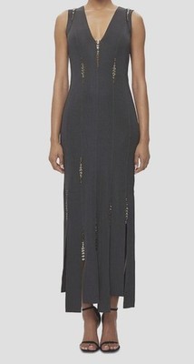 Herve Leger Women s Gray Luna V Neck Crystal-Embellished Bandage Gown Size S