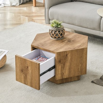 Simple and Practical! MDF material hexagonal coffee table w/drawers.Made of high