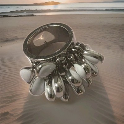SWATCH Silver Tone Steel 'LOVE EXPLOSION' Ring White Stones E5