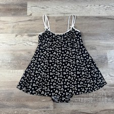 Vintage 90s Black White Daisy Swimdress One Piece Swimsuit 12 Modest Y2K Cottage