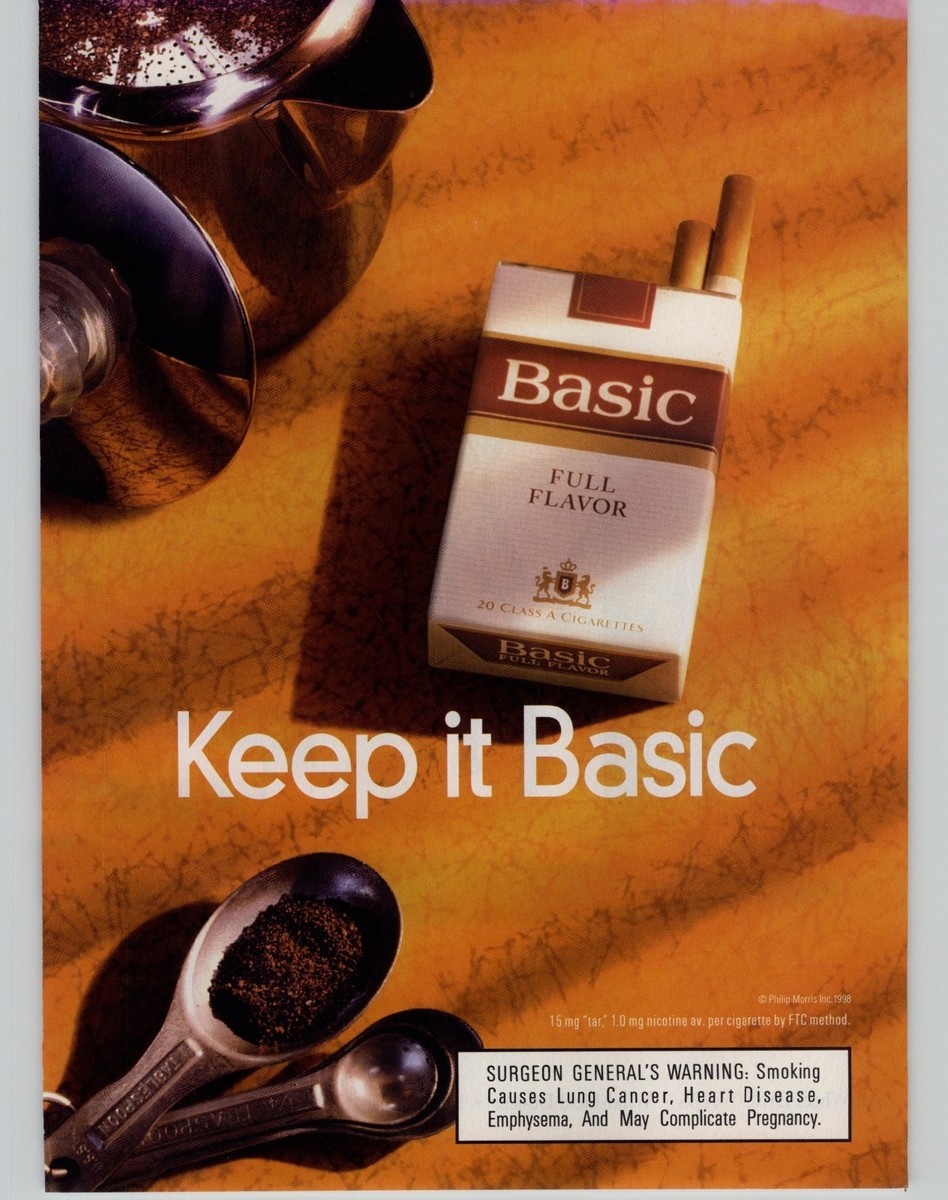 1998 Vintage Print Ad Basic Full Flavor Cigarettes Magazine Advertisement  Promo