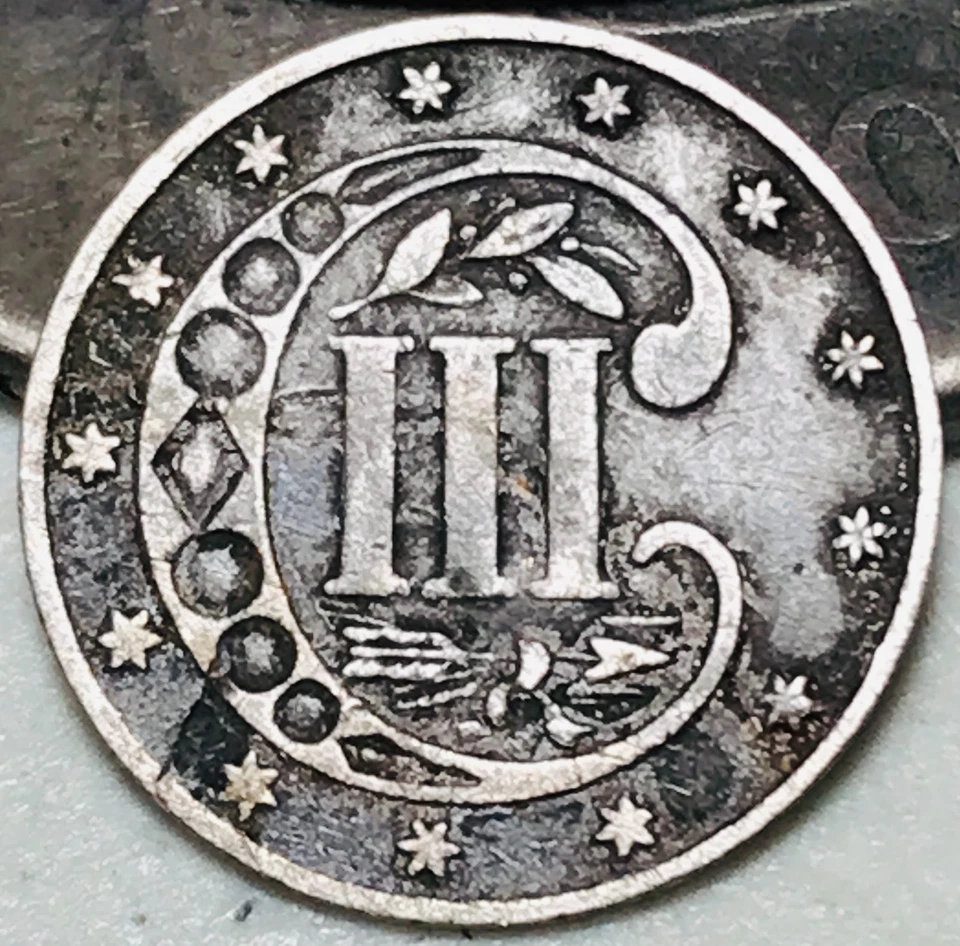 Серебряная монета США 1861 три цента отделка 3c тип 3 ДАТА ГРАЖДАНСКОЙ ВОЙНЫ CC28087 - Изображение 4 из 4