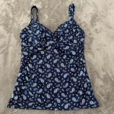 New Lands' End Tankini Top Swimsuit 8L 8 Long Navy Paisley Swim