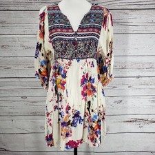 Umgee Multicolor Bohemian V-Neck 3/4 Sleeve Tunic/ Dress Size Small