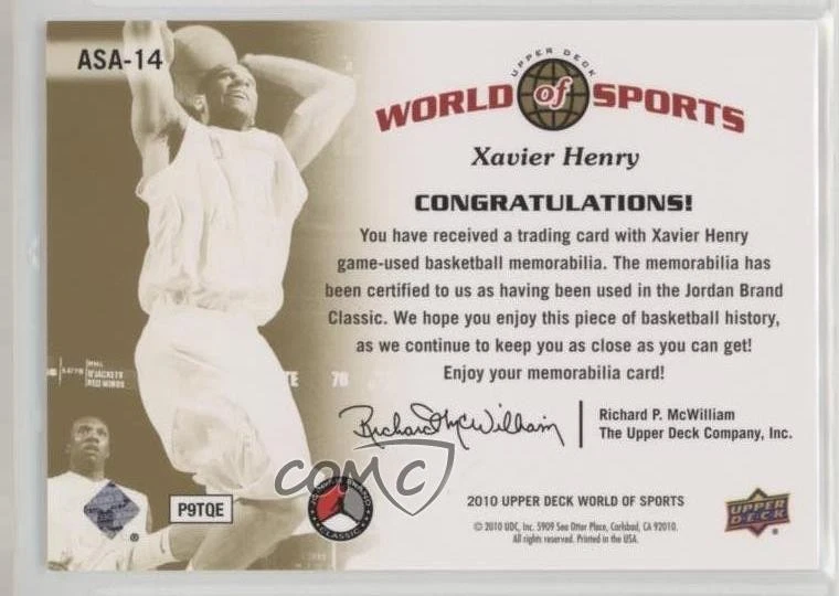 2010 Upper Deck World of Sports All-Sport Apparel Xavier Henry #ASA-14 Rookie RC - Image 2 of 2