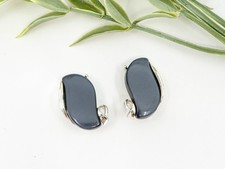 Vintage Lisner Dark Gray Thermoset & Silver Tone Modern Clip On Earrings