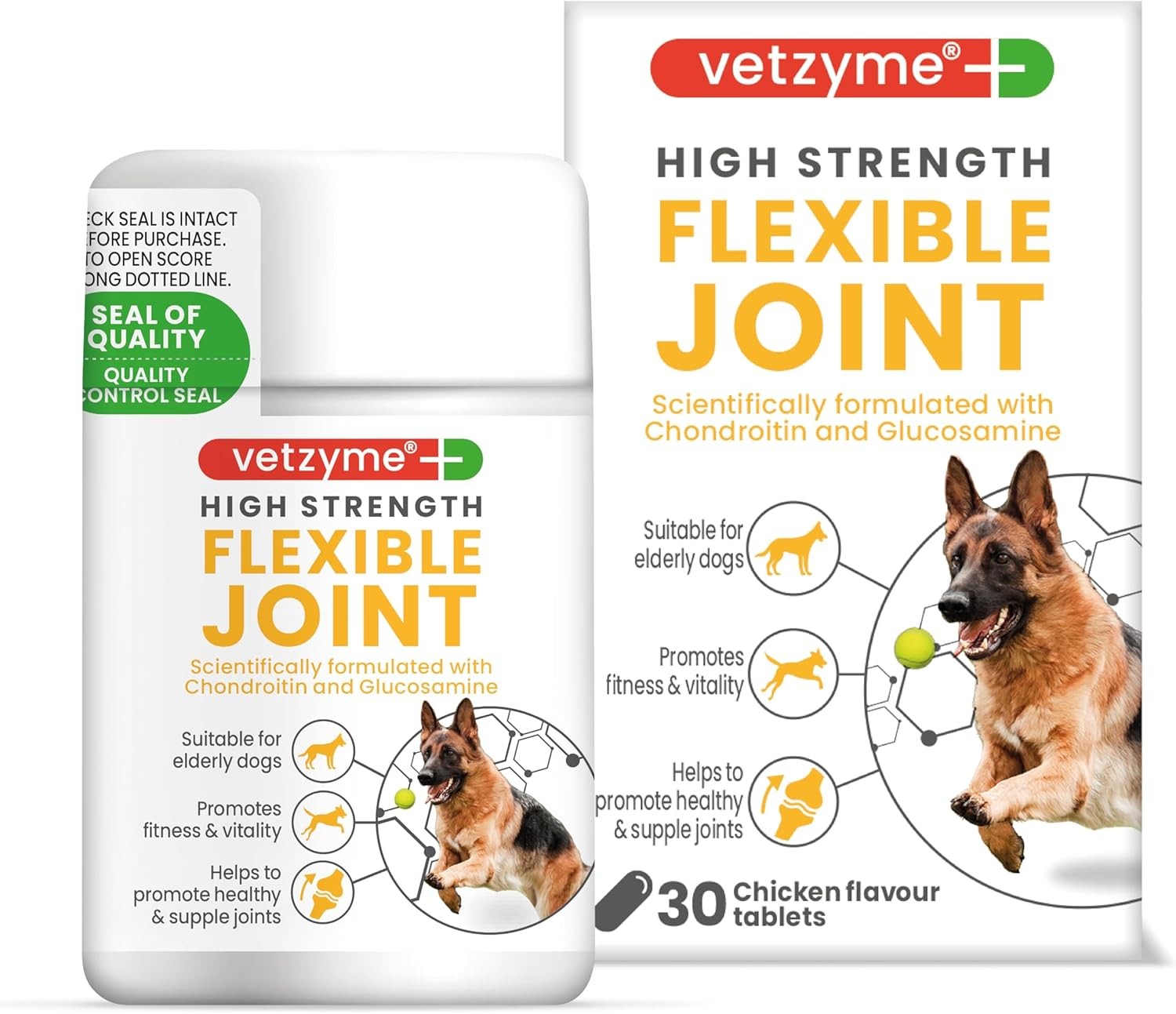 Vetzyme High Strength Flexible Joint Supplements for Senior Dogs (30 Tablets) -