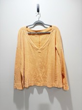 Pilcro Women’s Orange Long Sleeve V-Neck Waffle Thermal Top Relaxed Size 2X