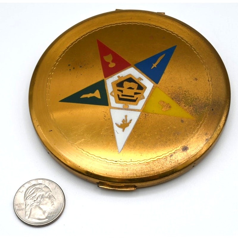 Vintage Dorset Fifth Avenue Compact 1950s Brass Enamel Eastern Star Fraternal