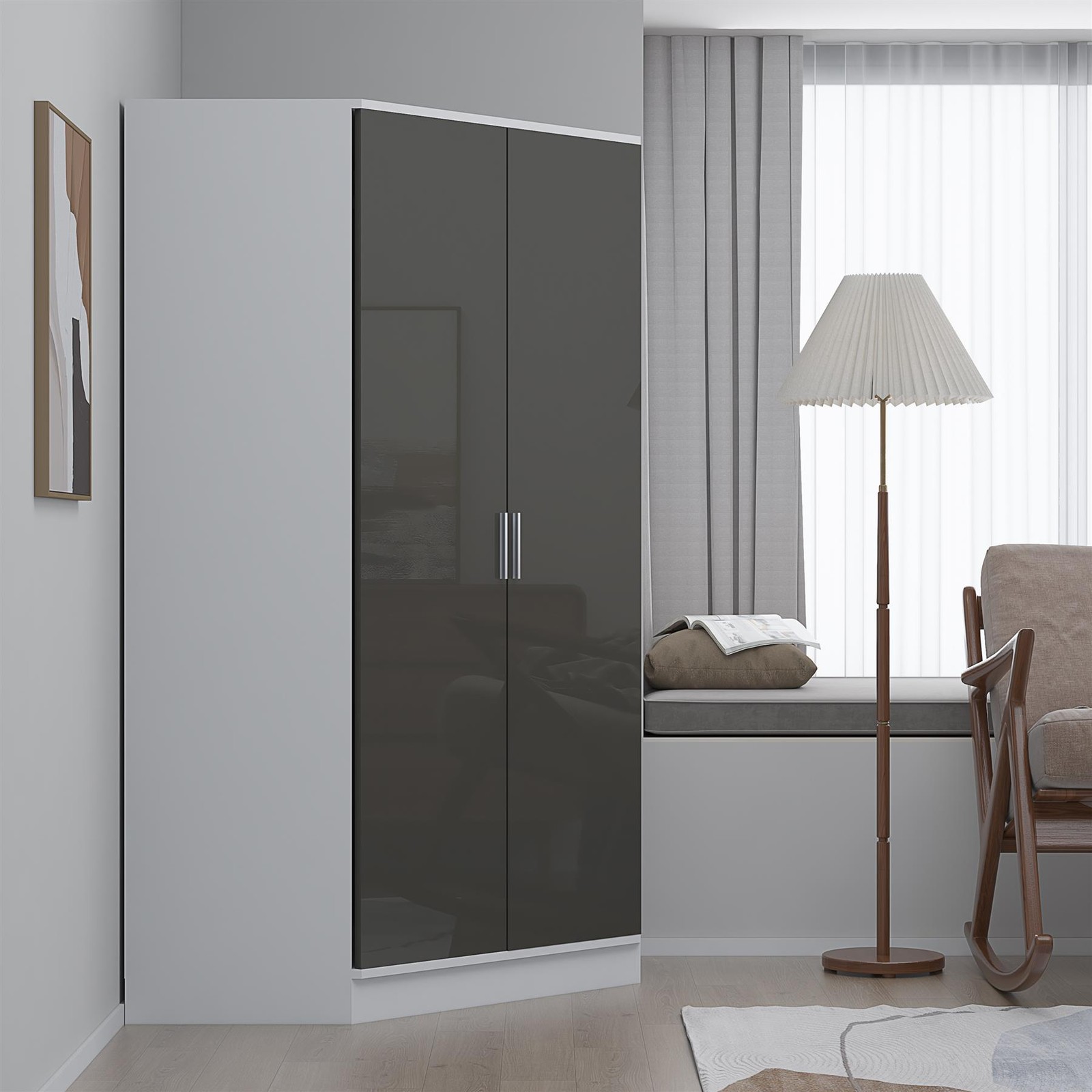 REFLECT 2 Door Corner Wardrobe - Grey Gloss Fronts & Matt White Carcass - Image 5