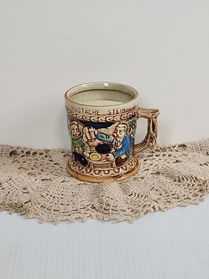 Vintage Bavarian Style Mustache Stein Ceramic Japan 4'' Unique Gift