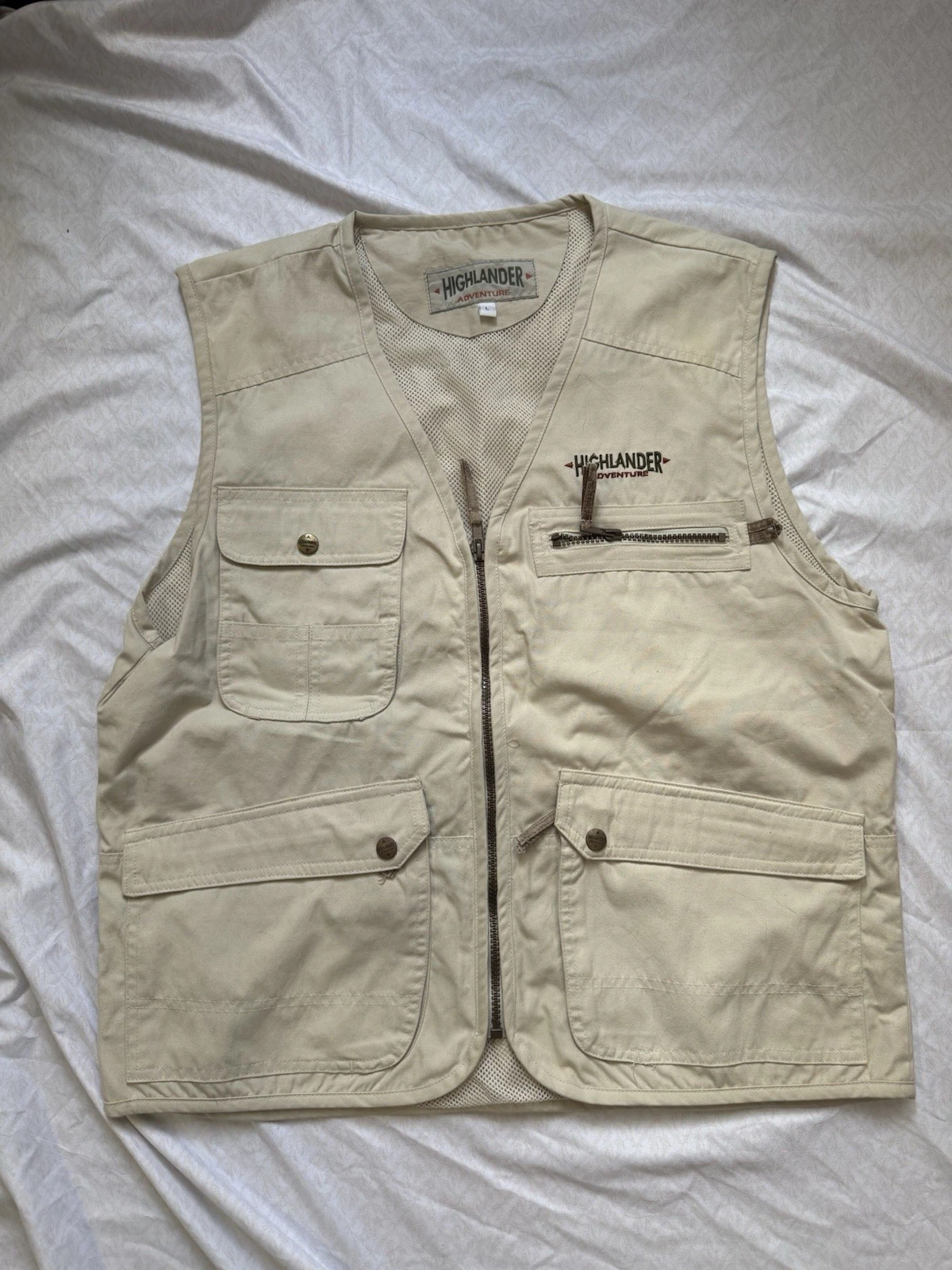 Highlander Utility Cargo Vest Mens Size LARGE Tall Fishing Hunting Khaki