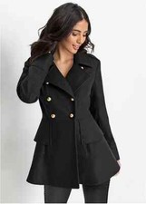 Freemans Double Breasted Coat In Black Uk 12 (fs29)