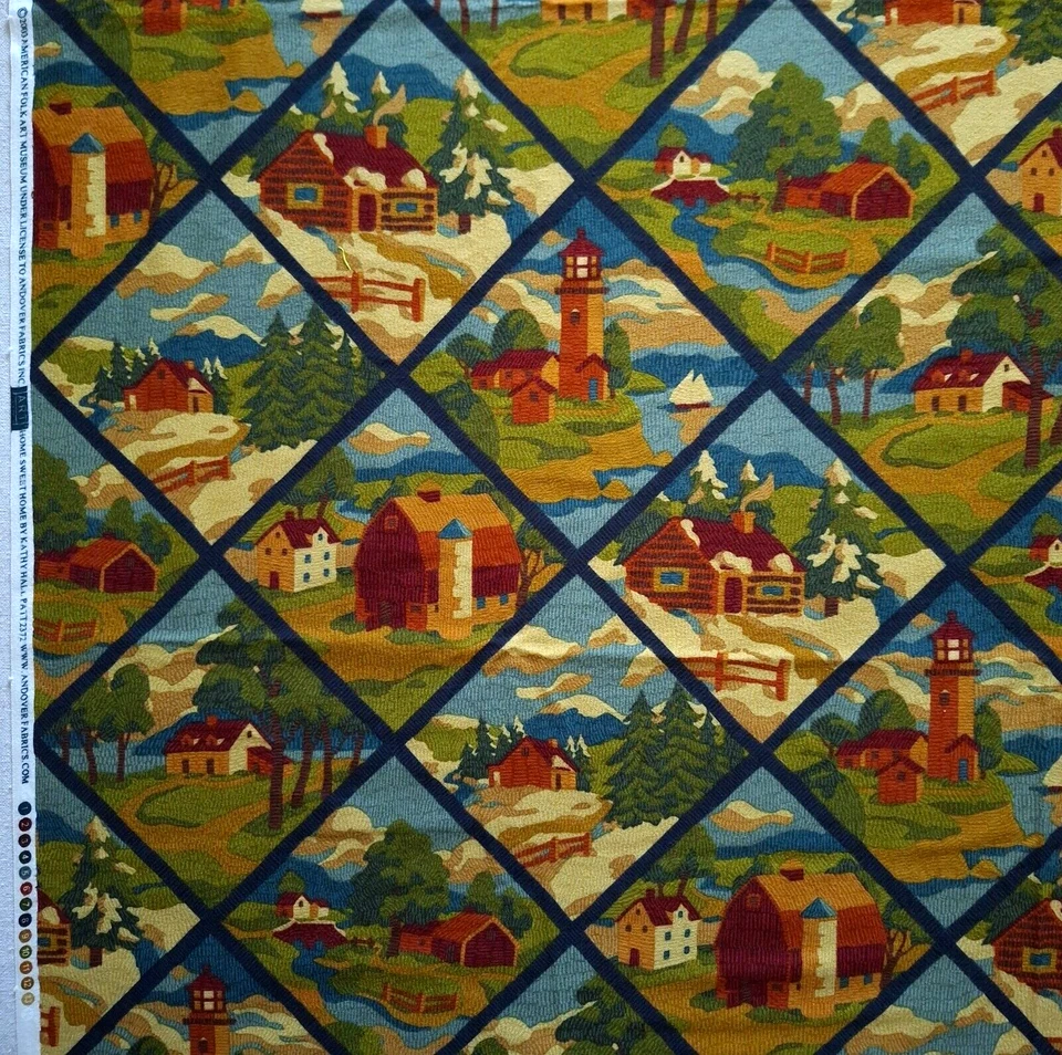 Landscape Tiles Cotton Fabric 2 YD Katie Hall Andover American Folk Art Museum - Image 3 of 4