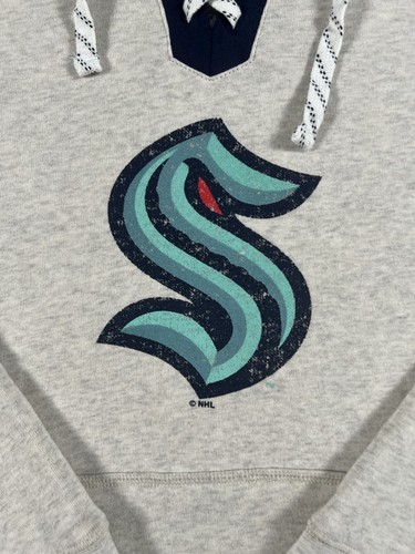 NHL Hoodie Men's XL Heather Gray Seattle Kraken Fleece Lined Lace-Up Long Sleeve - Foto 7 di 16