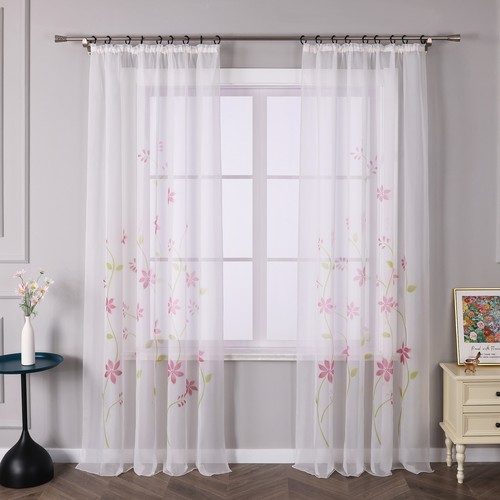 Gardinen Store Vorhang Blumen Voile Vorhänge mit Kräuselband Schlaufen Dekoschal - Bild 15 von 42