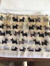 Infinity  Scarf Sheer Ivory Background, Black & Muted Plaid Scottie Dog Pattern