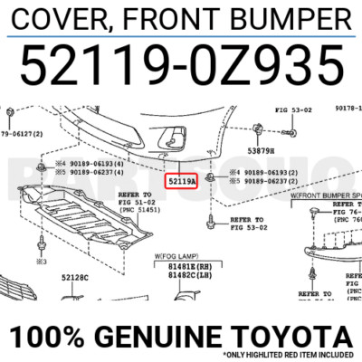 521190Z935 Genuine Toyota COVER, FRONT BUMPER 52119-0Z935 | eBay