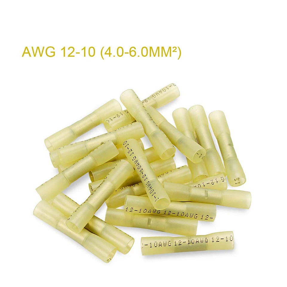 1000Pcs Yellow Heat Shrink Butt Wire Connectors Crimp Terminals AWG 12-10 Gauge - Image 3 of 4