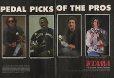 1983 2pg Print Ad of Tama Bass Drum Pedal w Elvin Jones, Simon Phillips