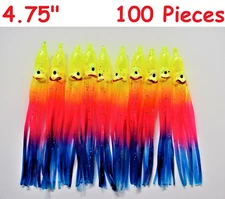 100 Pcs 4.75" Hoochie Squid Skirts Octopus Trolling Saltwater Fish Lures Rainbow