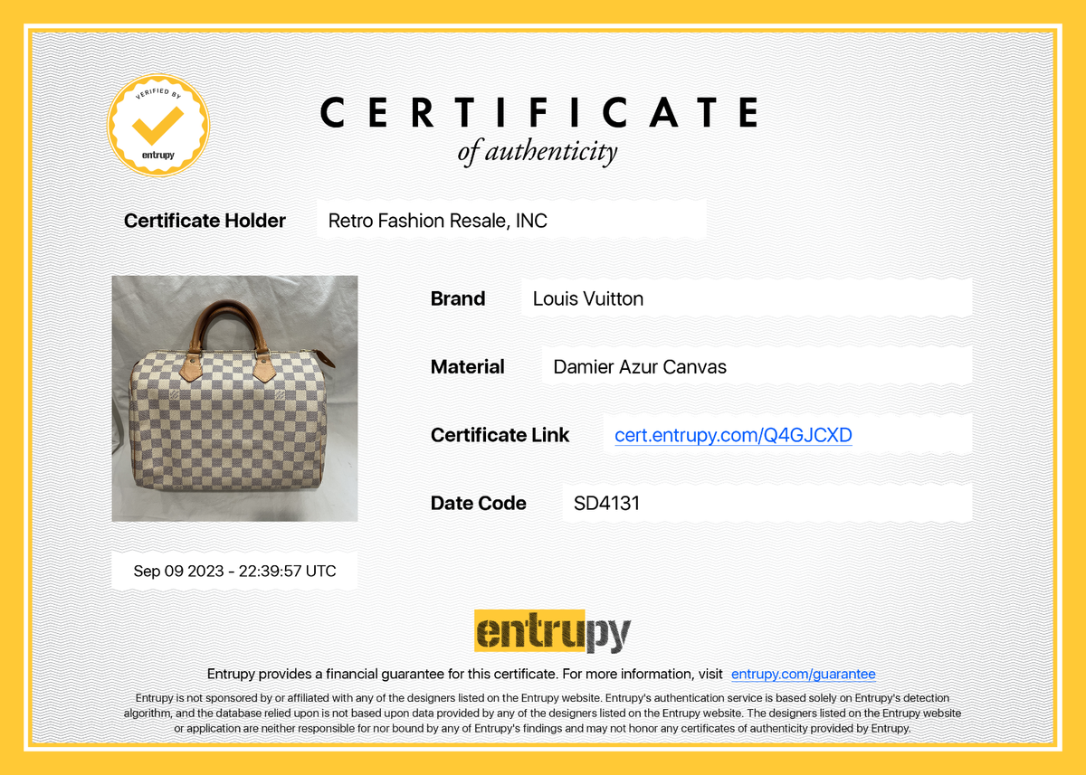 LOUIS VUITTON Damier Azur 30 Canvas Speedy Handbag Made in USA