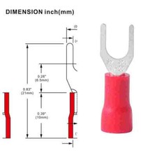 500/50PCS VINYL RED FORK SPADE TERMINALS CONNECTORS 22-18 GAUGE 8 STUD CRIMP