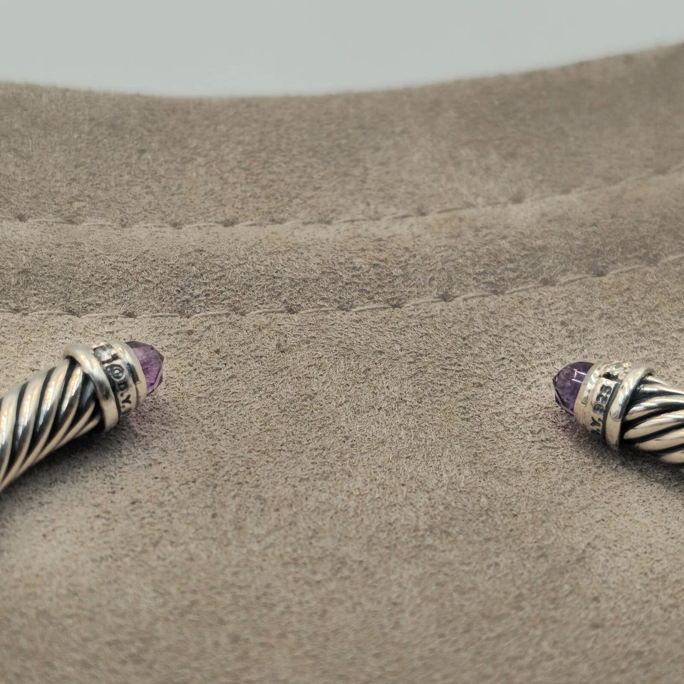 David Yurman Cable Classic Bracelet Amethyst Diamonds Sterling Silver 5mm - Image 3 of 4