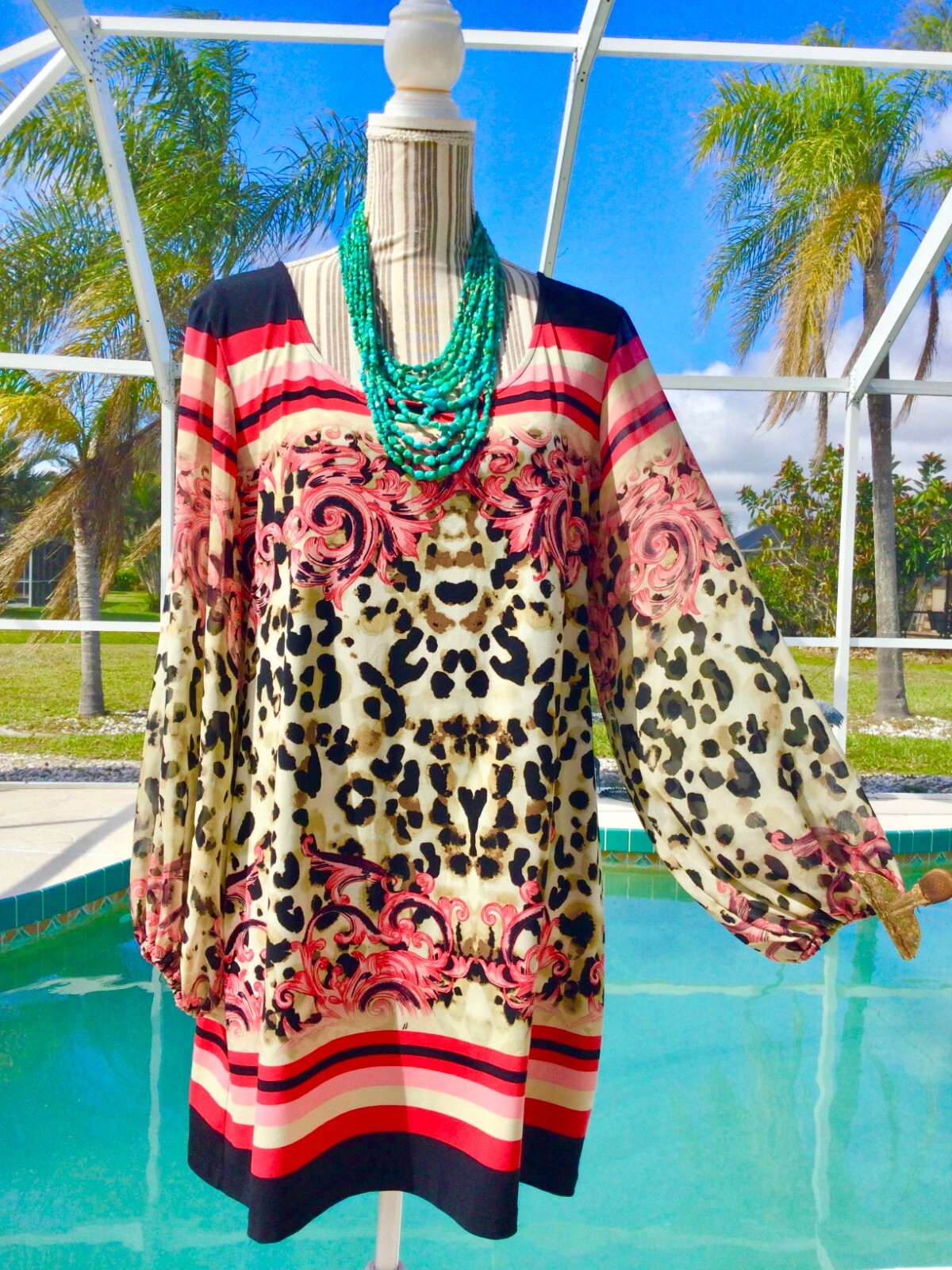 RUBY RD Turquoise,White,Navy DRAMATIC Tropical Vn… - image 11