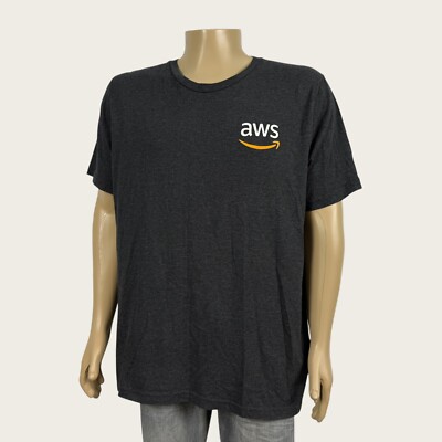 Amazon AWS Amazon Web Services Heather Charcoal Gray SS Graphic T-shirt