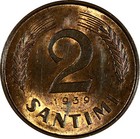 LATVIA Bronze 1939 2 Santimi 1 YEAR TYPE Nice Red UNC  KM# 11.2 (20 254) — photo 2