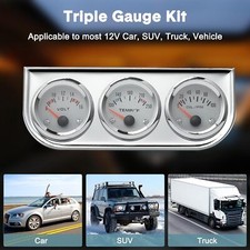 2" 52mm 3in1 Car Auto Gauge Kit Stainless Steel Triple Auto Dashboard Gauge Set