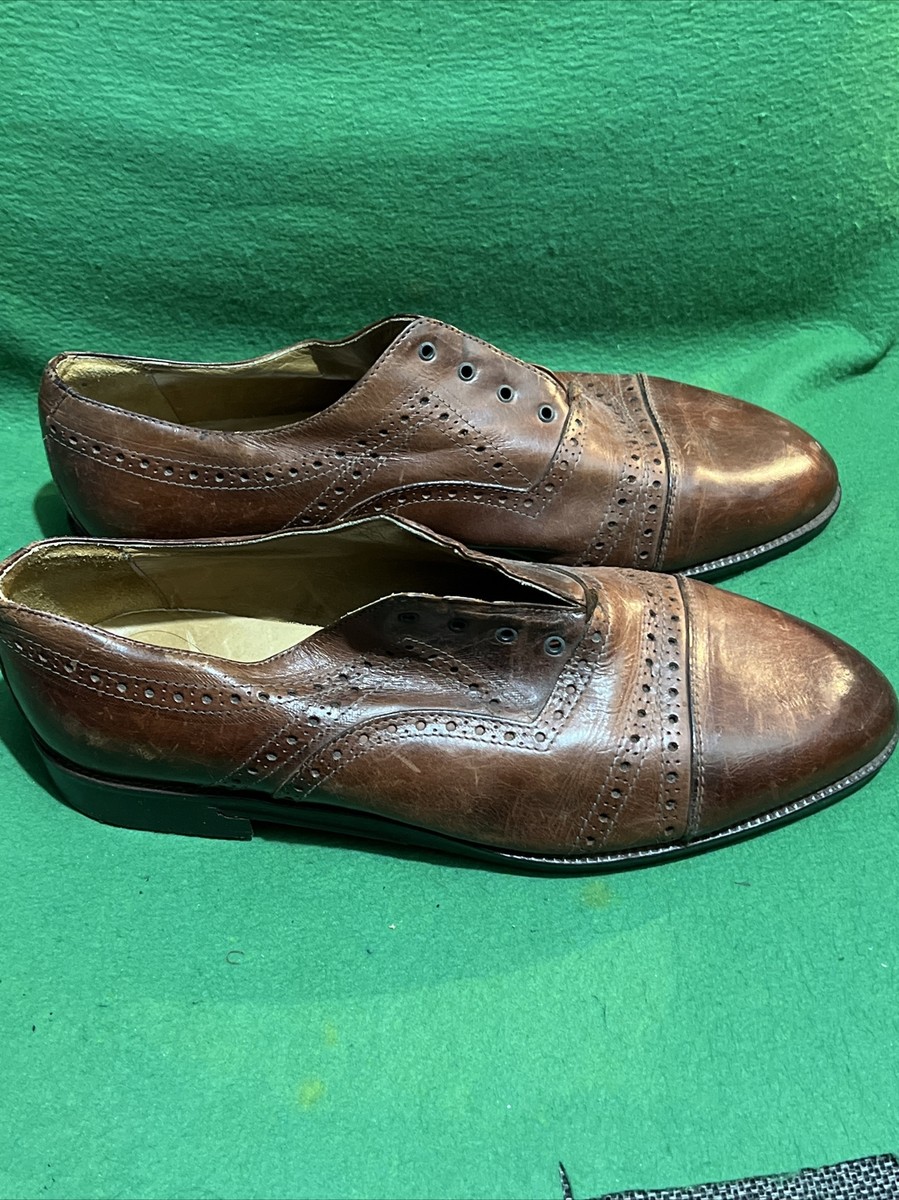 Kenneth Cole Wingtip Oxford Shoes Leather Italy Honey Brown 