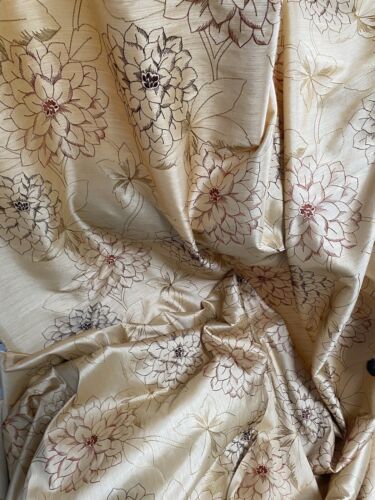 Designer Italian Embroidered Faux Silk Gold Curtain Fabric 21 Metre Roll - Picture 1 of 21