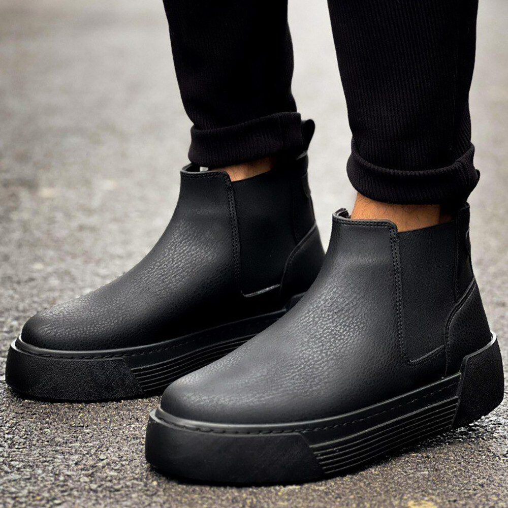 Men's CHEALSEA Boots Black Comfort Stylish High Top Ankle Shoes Slip  Resistant