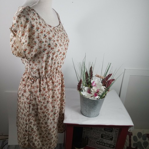 Vintage Body Central Floral Blouson Dress Small Criss Cross Back Elastic Waist - Picture 4 of 15