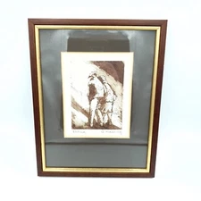 Signed G.Manning Etching Print Vintage Art man & women Portrait 26.9x21.1cm