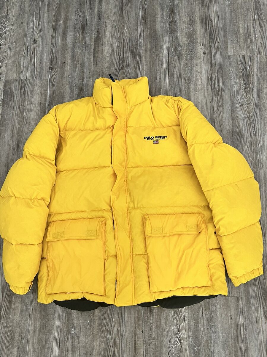 Vintage 90s Polo Sport Ralph Lauren Quilted Puffer Down Jacket Puffy Yellow  M