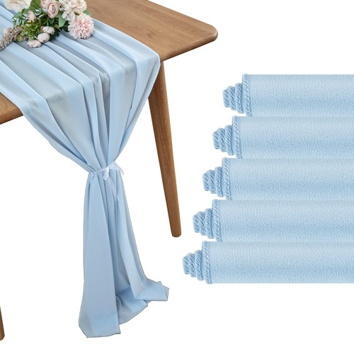 5 Pack Chiffon Table Runner 29 x 120 Inches Long Baby Blue Wedding Table Runn...