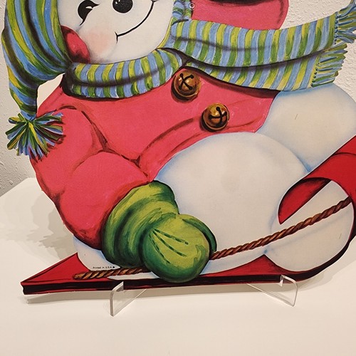 Vintage Weihnachten gestanzt Dennison USA Schneemann Schlitten Dekoration 14 x 14" - Bild 5 von 9