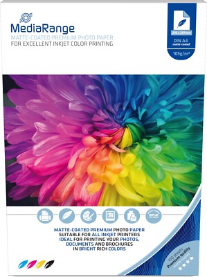200 Mediarange Fotopapier 105g matt Tintenstrahl matte-coated inkjet DIN A4