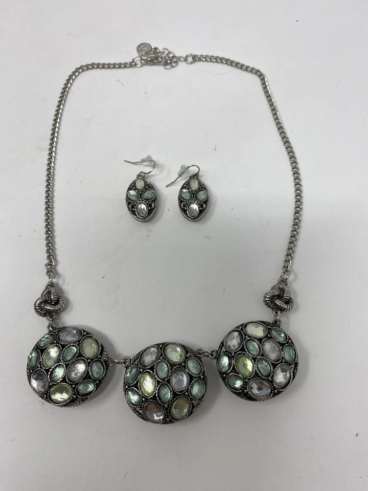 Conjunto de collar y pendientes vintage Vera Wang piedras azules verdes rosas Foto 2 de 4