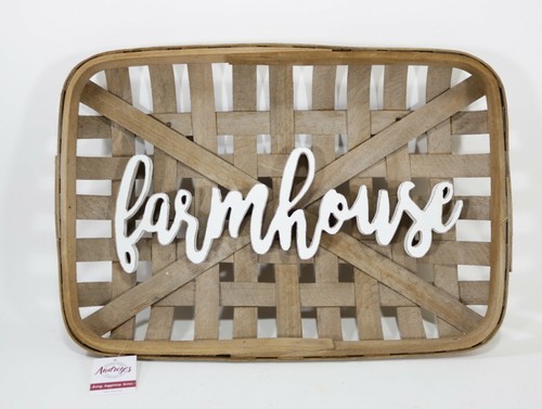 Tobacco Bamboo Basket - Primitive Rustic Farmhouse Wall Hanging Sign 19" - Picture 2 of 4