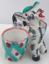 Burro Burro Estatuilla Cestas Cerámica Arcilla Blanco Turquesa Negro Italia De Colección