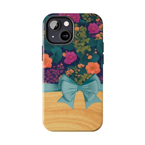 Boho Blue Teal Floral, Wood Footer Tough Phone Case for Iphone Samsung Galaxy - 第 44/108 張圖片