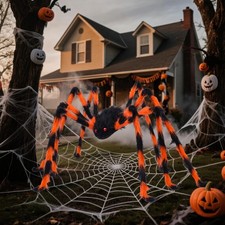 5 Ft Giant Halloween Spider with Red Eyes, Realistic Hairy Fake Spider  59" ...